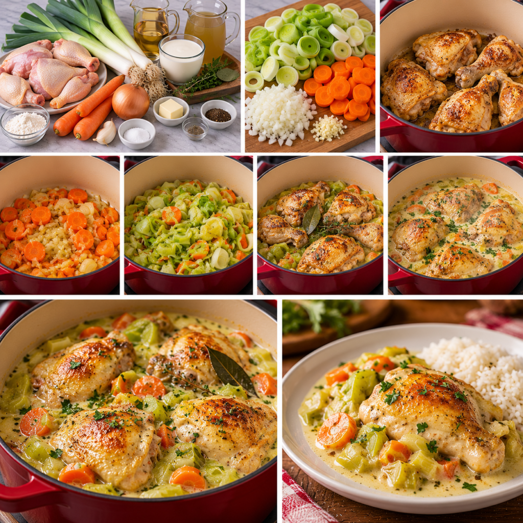 Poulet Mijoté aux Poireaux et à la Crème