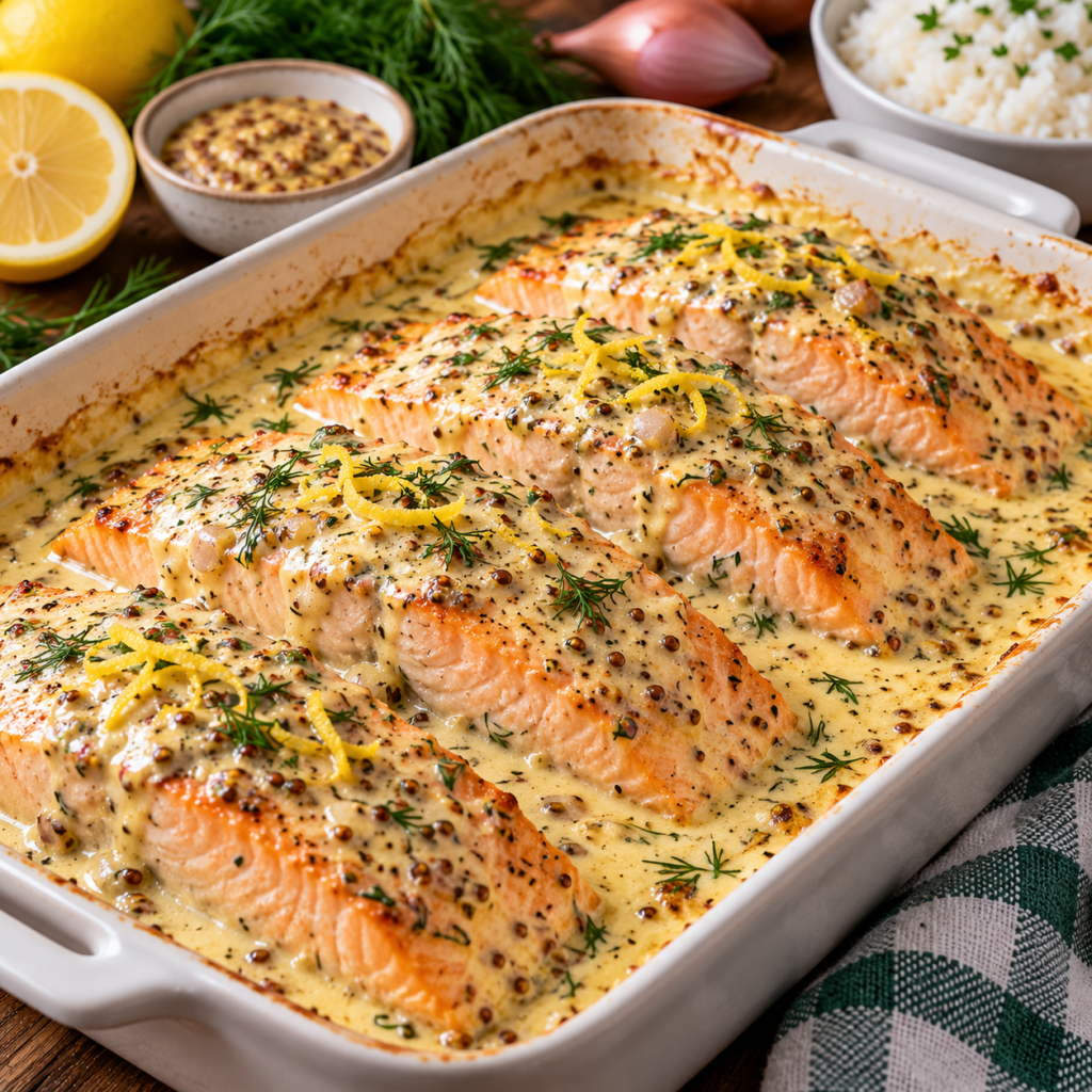 Saumon au four à la crème et moutarde