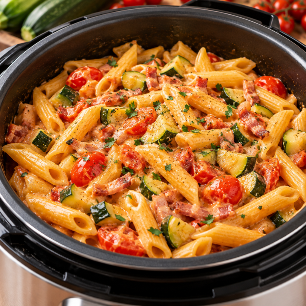 Penne courgettes lardons au Cookeo