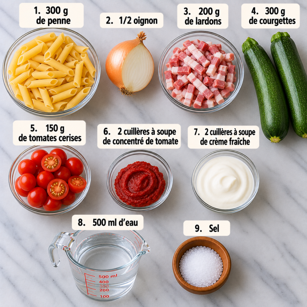 Penne courgettes lardons au Cookeo
