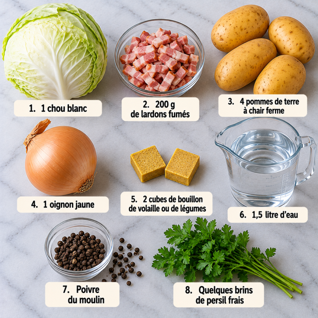 Chou blanc aux lardons et pommes de terre