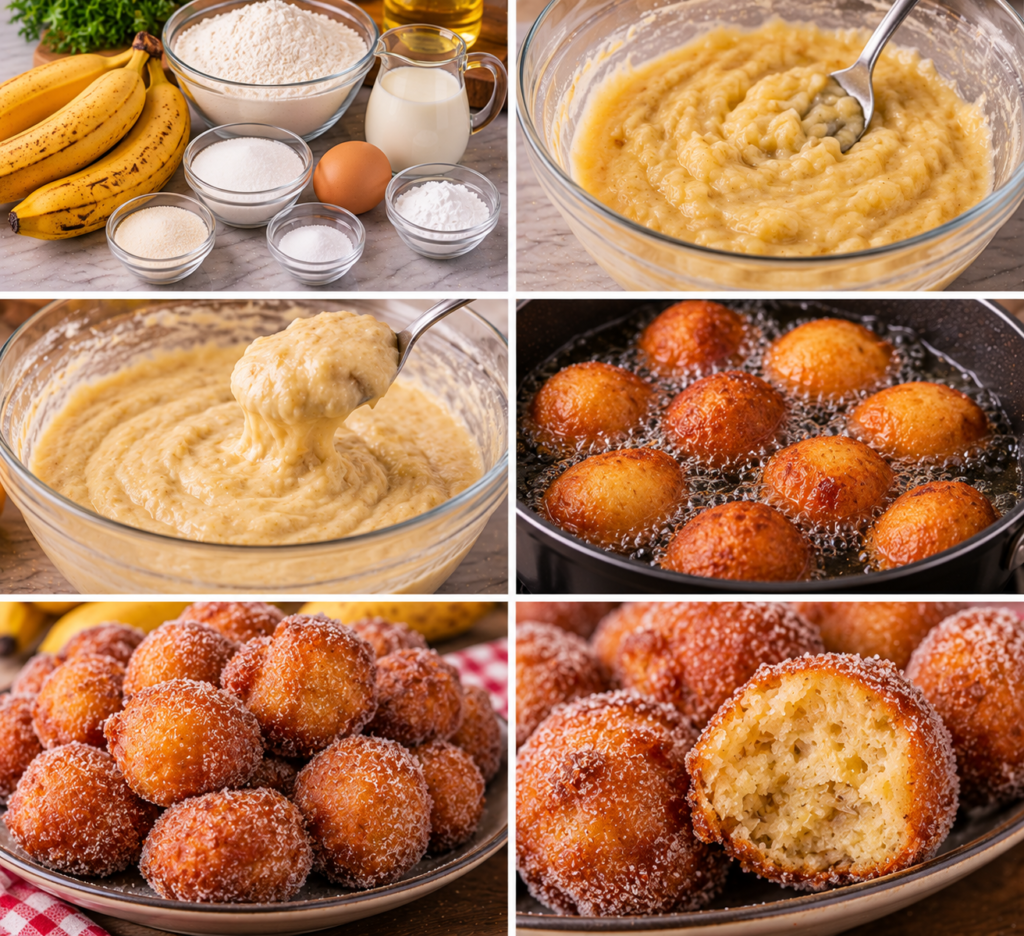 A cozy kitchen scene showcasing a "fouet de cuisine" nestled among various baking tools on a rustic wooden table. The whisk, crafted from shiny stainless steel, glimmers softly in warm, natural lighting. Surrounding it are ingredients for the banana beignet recipe, including ripe bananas, a bowl of flour, eggs, and a dusting of powdered sugar. In the background, a window lets in golden sunlight, illuminating fresh herbs in small pots and casting gentle shadows. The atmosphere is inviting and homely, evoking the joy of cooking. Capture the image from an overhead angle to highlight the intricate details of the whisk and the surrounding ingredients, creating a sense of warmth and creativity in the kitchen. Boules de beignets à la banane