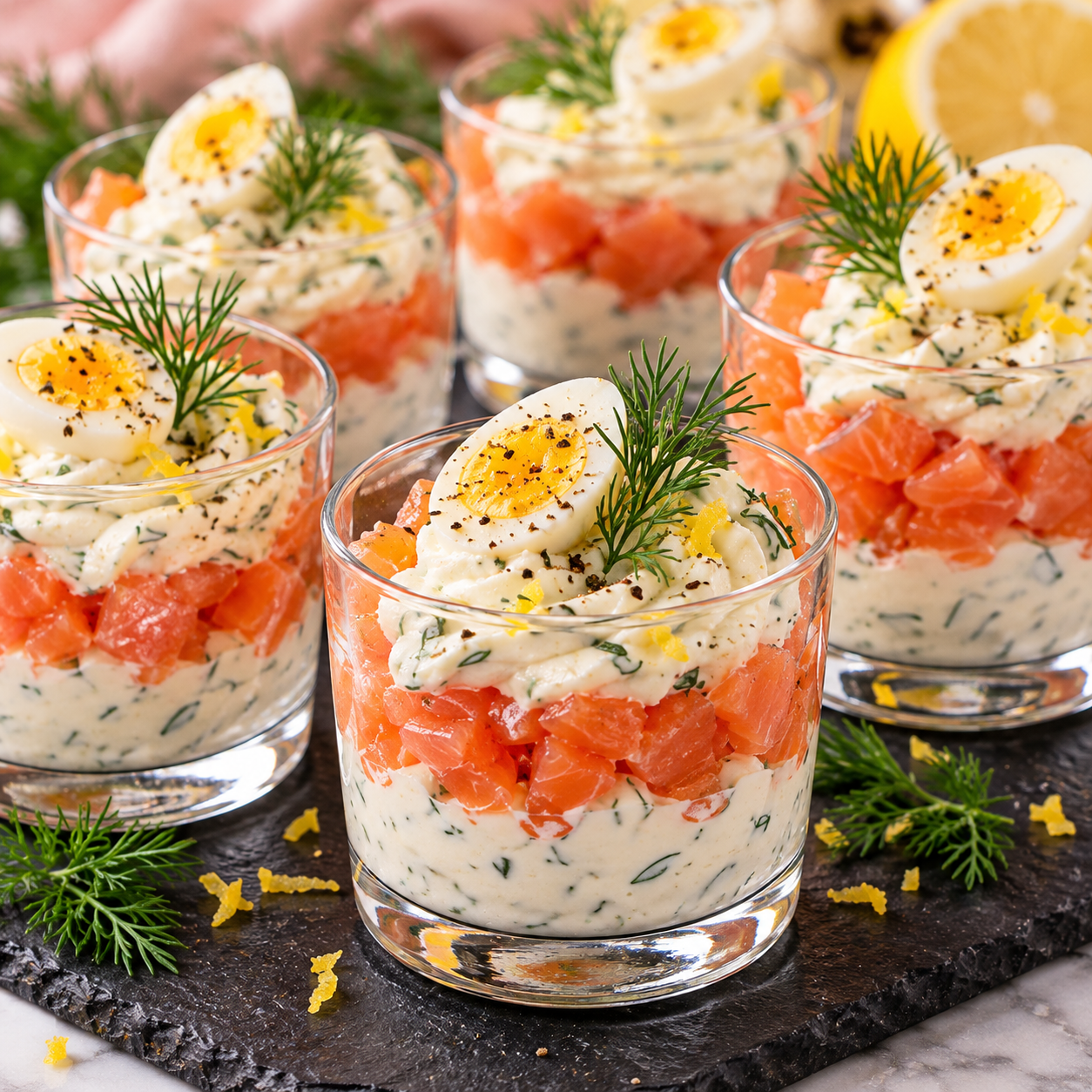 Verrines saumon fumé et mousse de Boursin