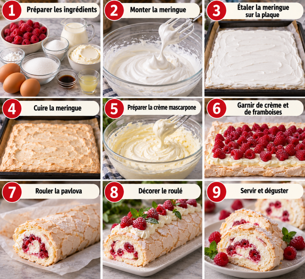 Pavlova Roulée aux Framboises