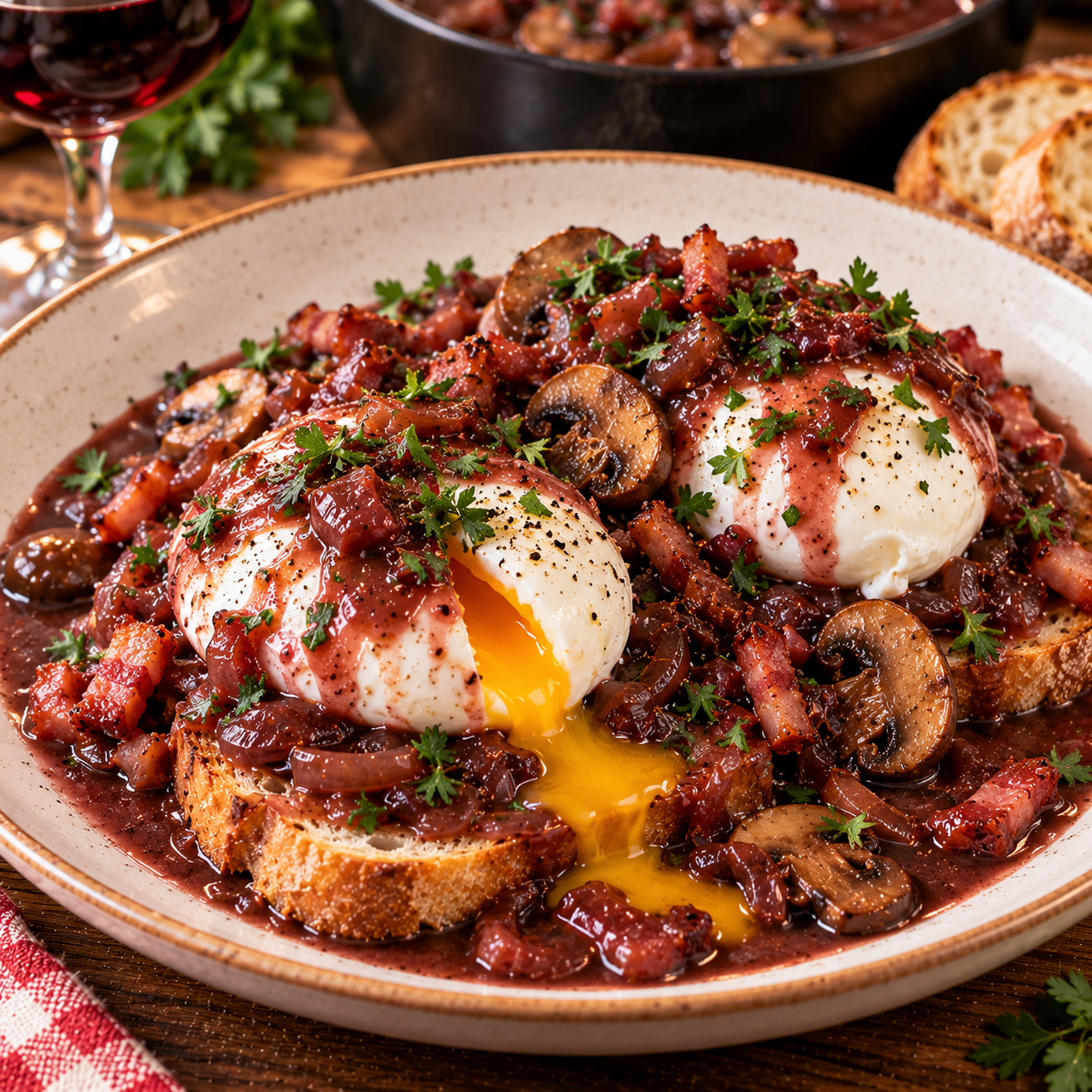 Œufs en Meurette à la Bourguignonne