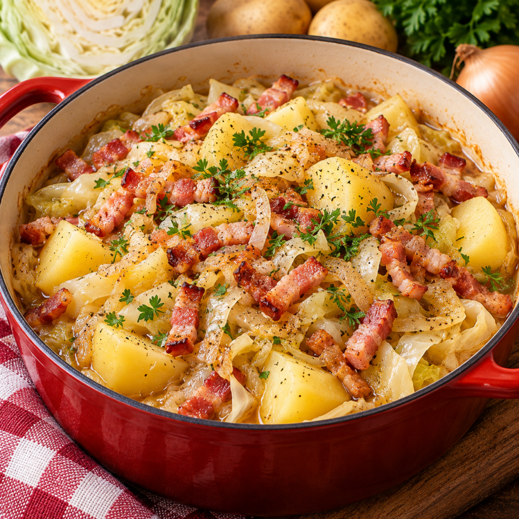 Chou blanc aux lardons et pommes de terre