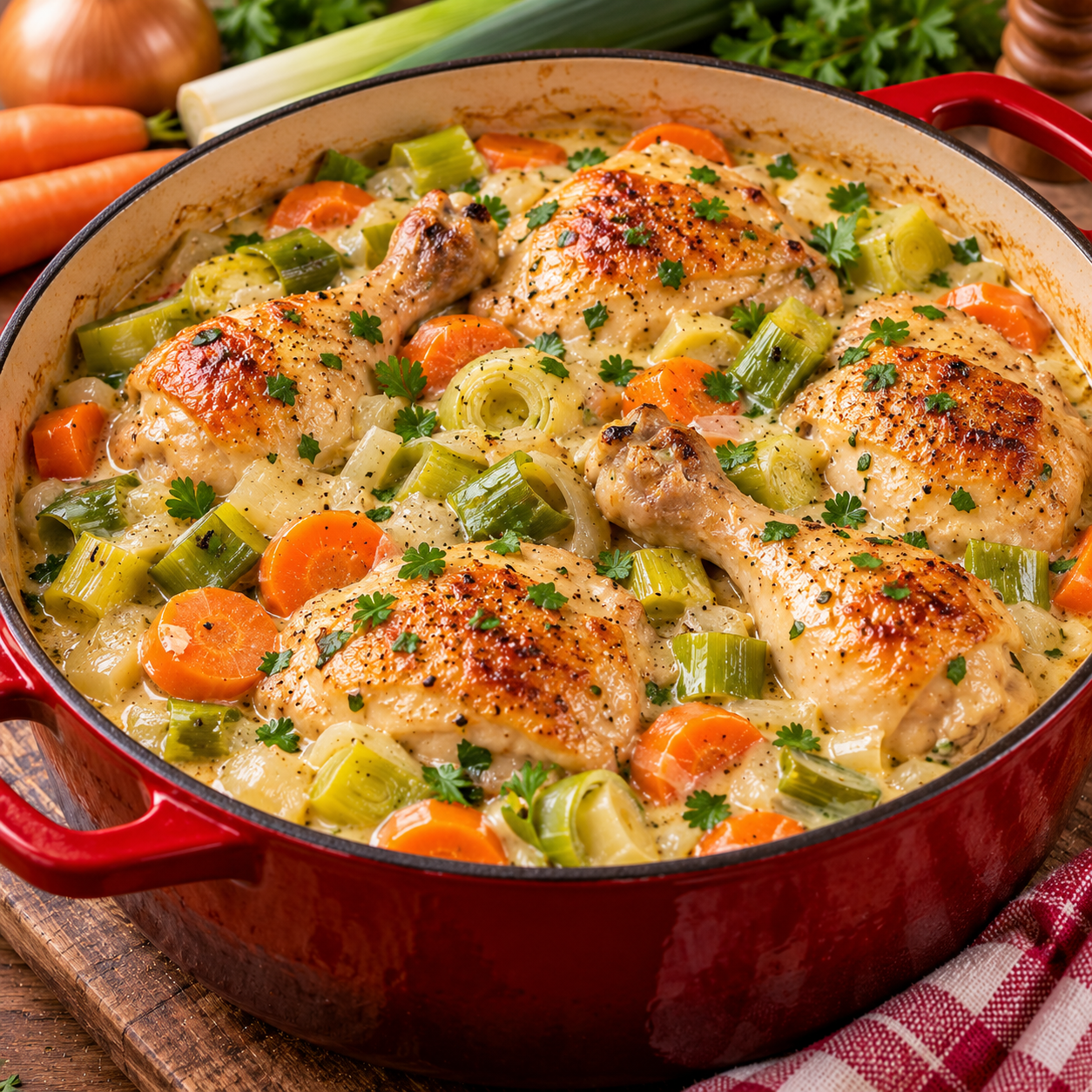 Poulet Mijoté aux Poireaux et à la Crème