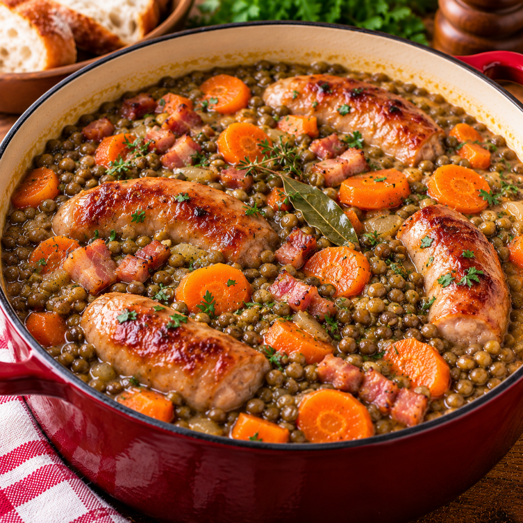 Lentilles Toulousaines aux Saucisses et Lard Fumé