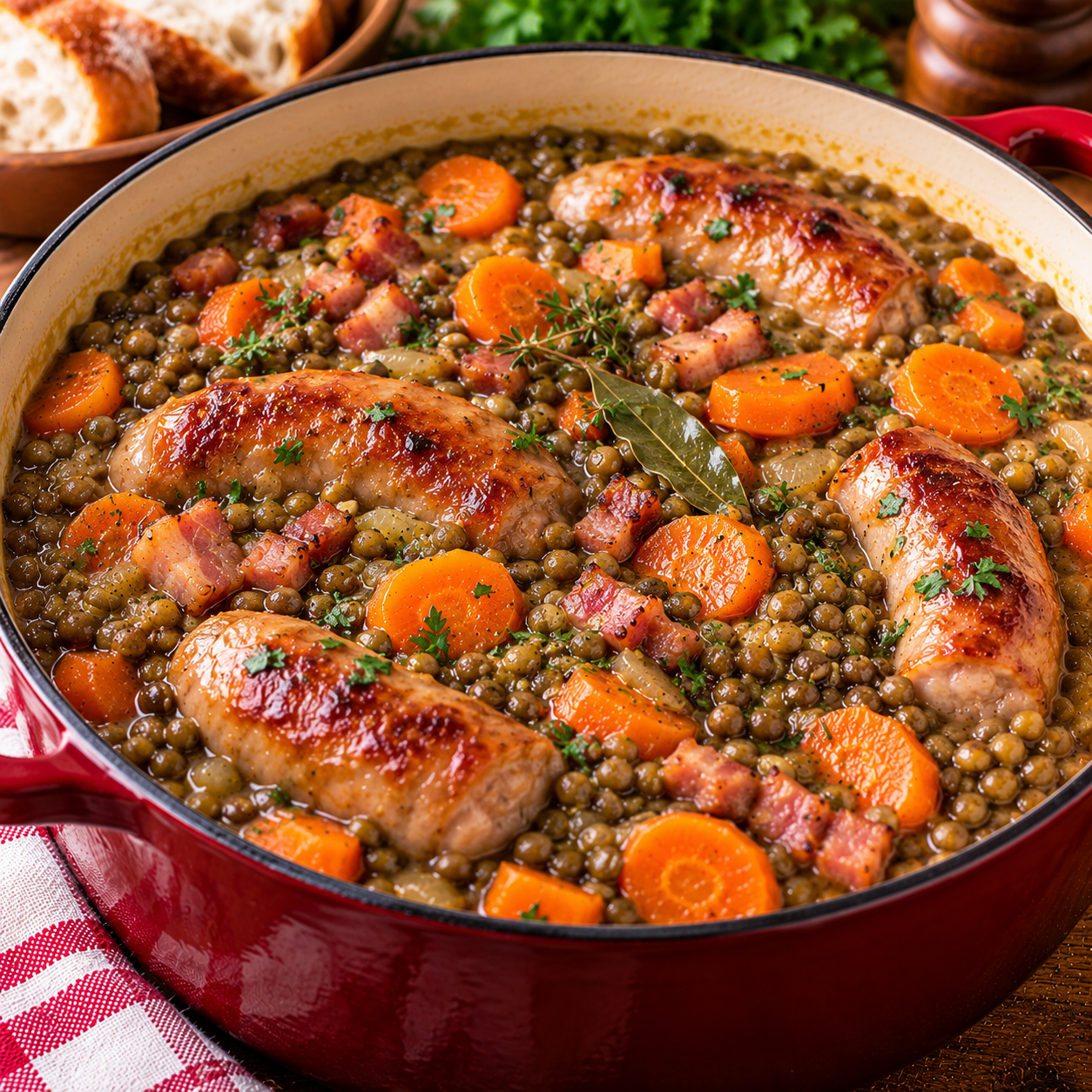 Lentilles Toulousaines aux Saucisses et Lard Fumé