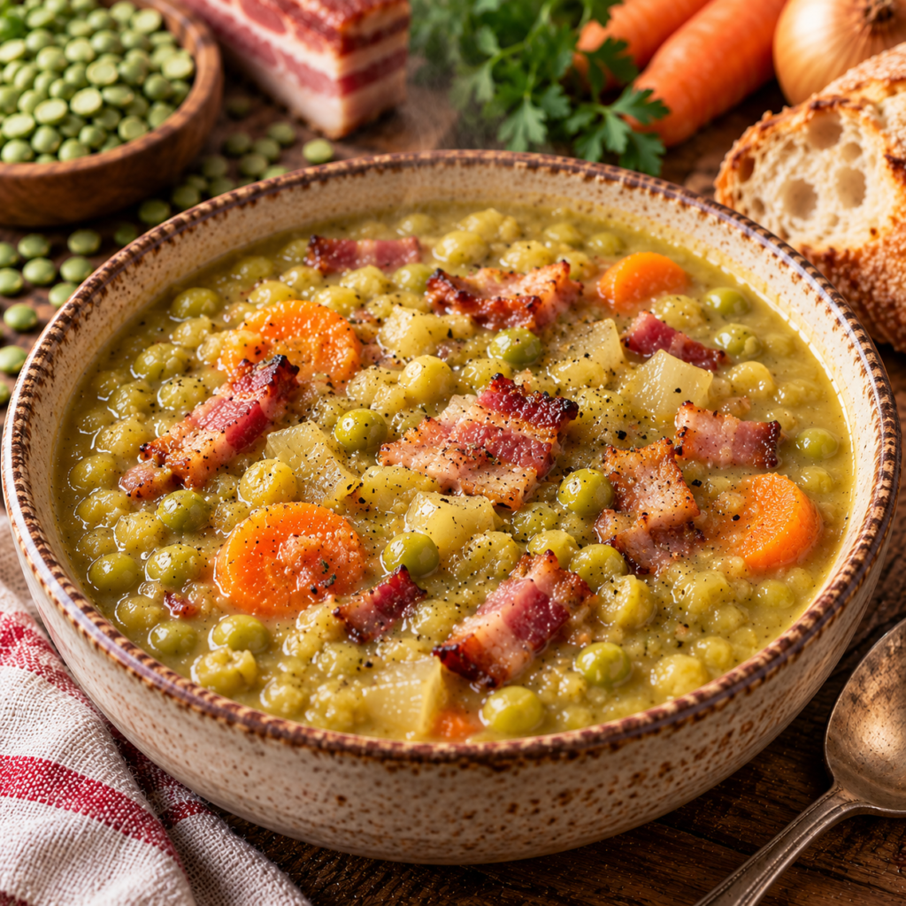 Soupe de pois cassés au lard fumé